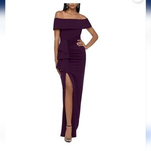 XSCAPE Womens Purple Lined Short Sleeve Full-Length Evening Gown Dress 16